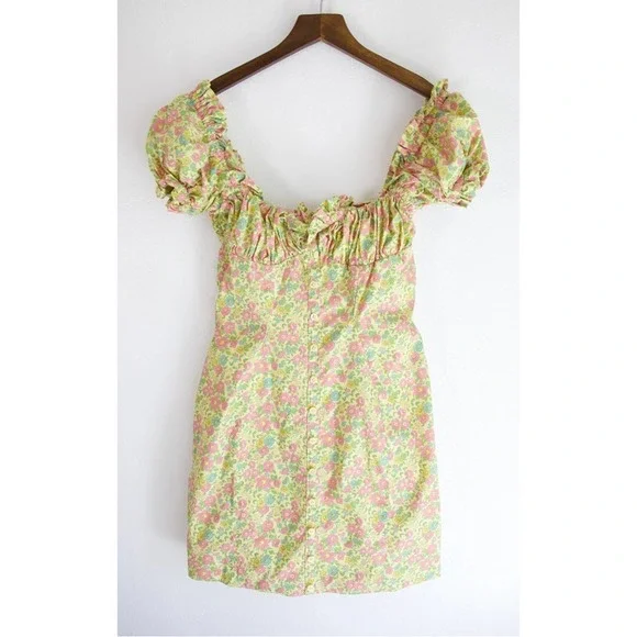 House of CB Pastel Floral Puff-Sleeve Mini Dress - Picture 3 of 7